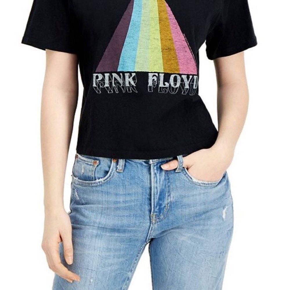 Junk Food Clothing Cropped Pink Floyd Dark Side of the Moon Tee Shirt Jrs Large